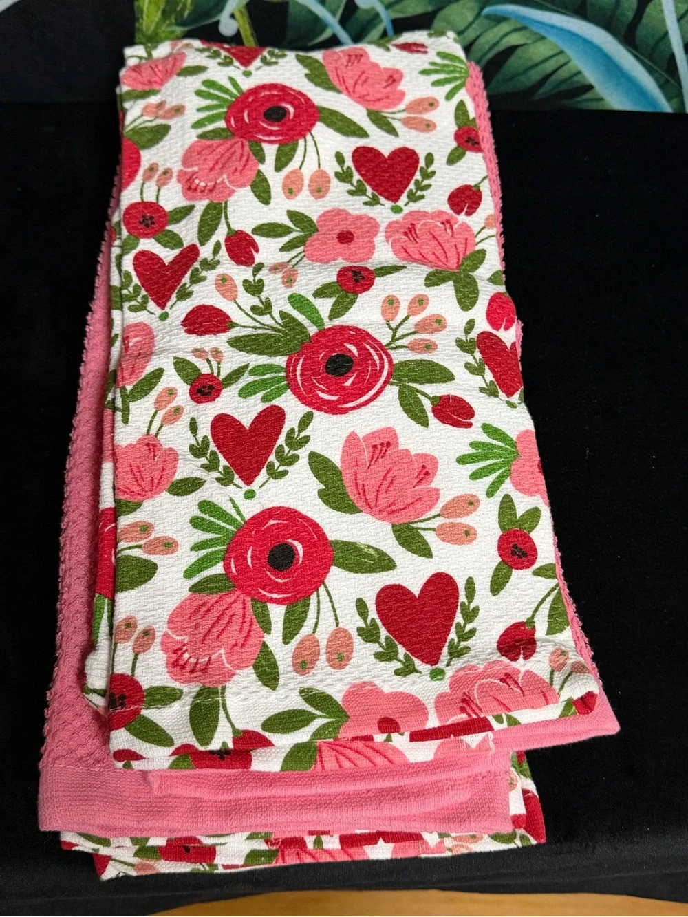 Valentine's Day Pink Floral Kitchen Towel